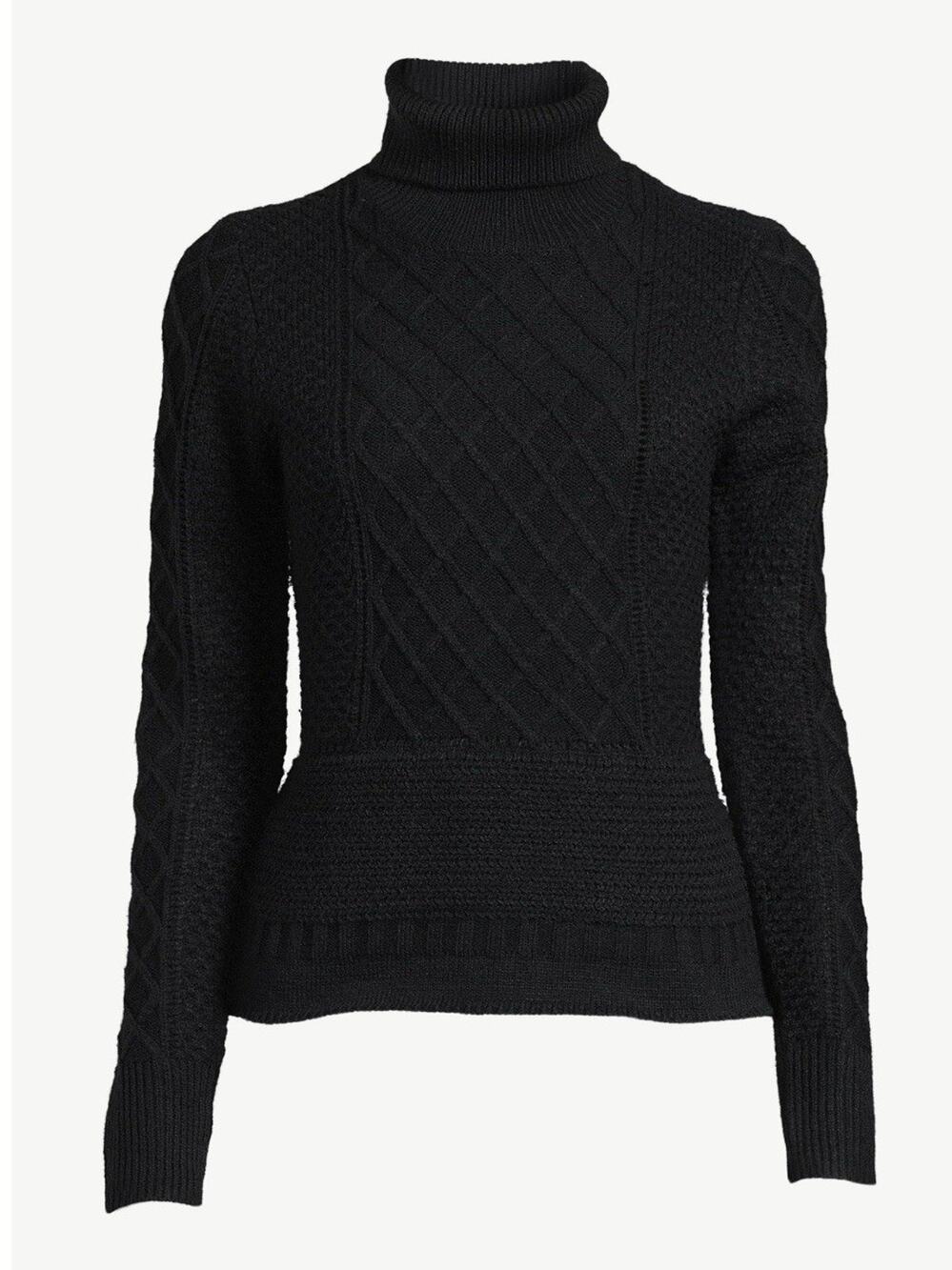 Scoop Women's Cable Knit Pullover Sweater, Size L (12-14) Black